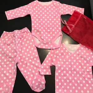 Beauty & Bib Boutique newborn 0-3 onesie pants set pink polka dot 🏴󠁧󠁢󠁥󠁮󠁧󠁿 London
